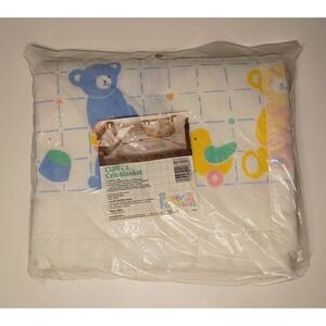 Vtg NEW NOS Curity Baby Bears Baby Crib Fleece Blanket 40x45 Satin Edges‎